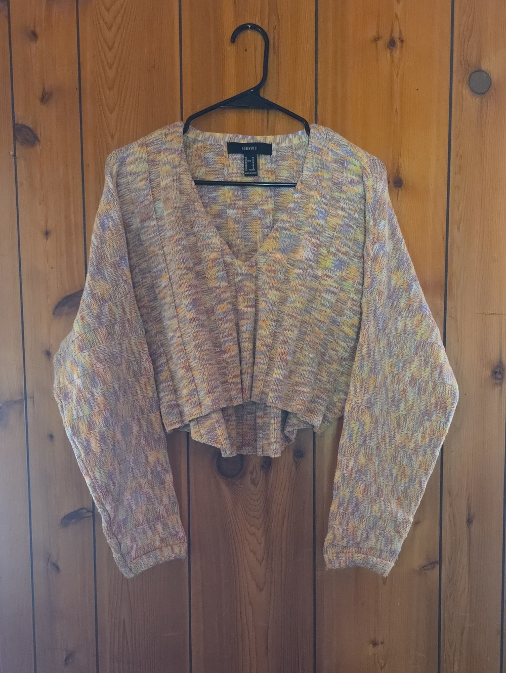 Forever 21 Multicolor Pastel V-Neck Cropped Sweater